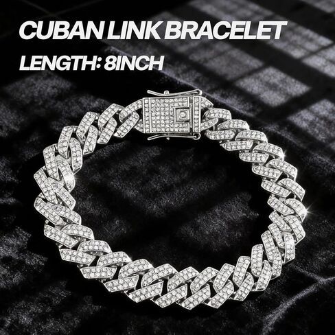 2 Pcs Cuban Link Chain Set for Men Necklace Cuban Bracelet for Women Hip Pop Gift Silver in Kuwait