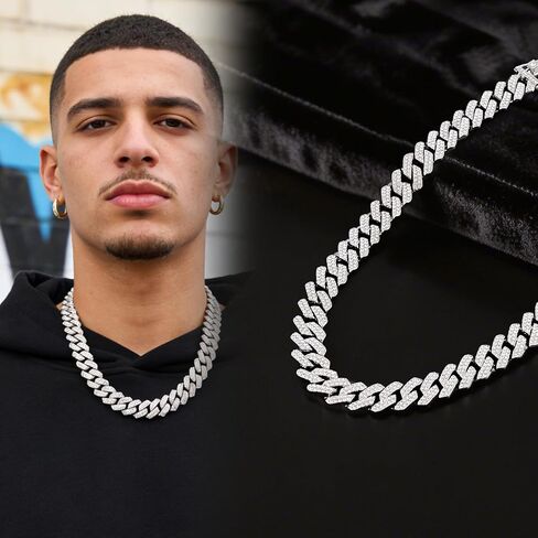 2 Pcs Cuban Link Chain Set for Men Necklace Cuban Bracelet for Women Hip Pop Gift Silver in Kuwait