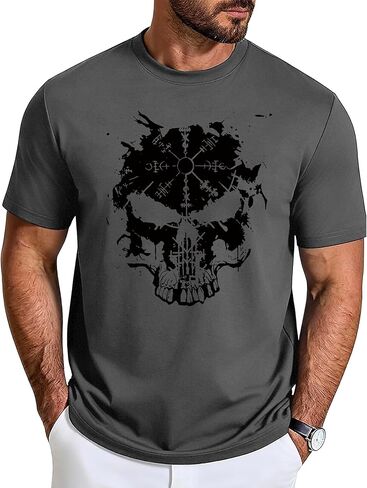 Aiyino Mens Viking Skull Graphic T Shirt Soft Lightweight Polyester Short Sleeve Casual Tee in Kuwait