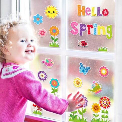 2 Sheet Spring Thick Gel Clings Colorful Flower Garden Theme Window Gel Decals for Home School Office Classroom Nursery Party Supplies in Saudi Arabia