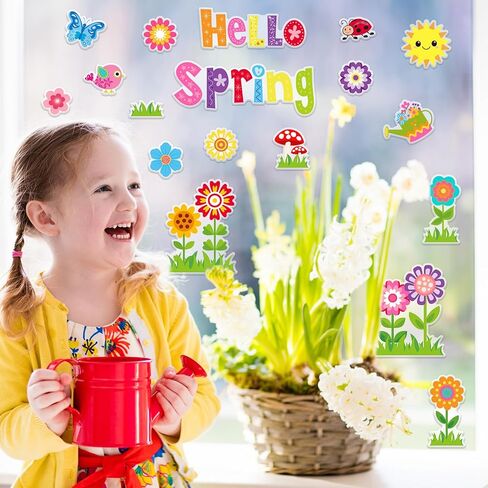 2 Sheet Spring Thick Gel Clings Colorful Flower Garden Theme Window Gel Decals for Home School Office Classroom Nursery Party Supplies in Saudi Arabia