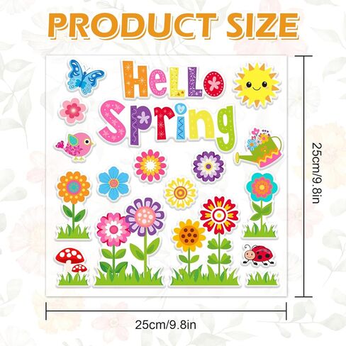 2 Sheet Spring Thick Gel Clings Colorful Flower Garden Theme Window Gel Decals for Home School Office Classroom Nursery Party Supplies in Saudi Arabia