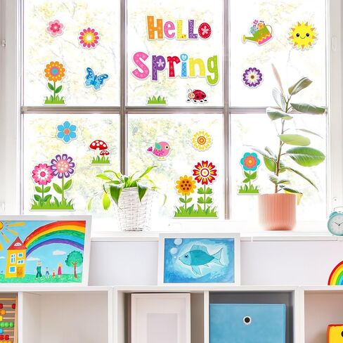 2 Sheet Spring Thick Gel Clings Colorful Flower Garden Theme Window Gel Decals for Home School Office Classroom Nursery Party Supplies in Saudi Arabia