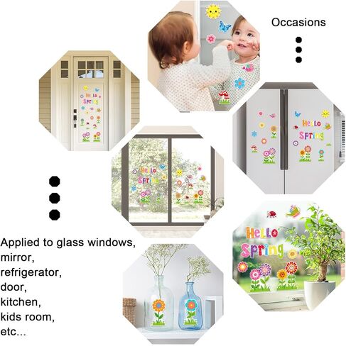 2 Sheet Spring Thick Gel Clings Colorful Flower Garden Theme Window Gel Decals for Home School Office Classroom Nursery Party Supplies in Saudi Arabia
