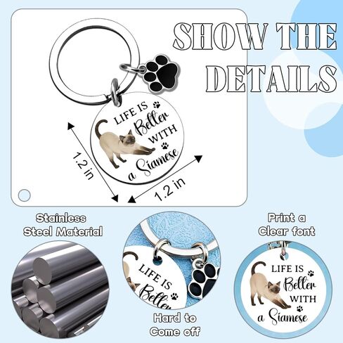 Siamese Cat Gifts for Cats Lovers Siamese Cat Themed Gifts for Women Kitten Keychain Cats Owner Keychain Cute Kitten Stuff Birthday Gift Ideas for Animal Lovers Bag Keyring Charm in Saudi Arabia