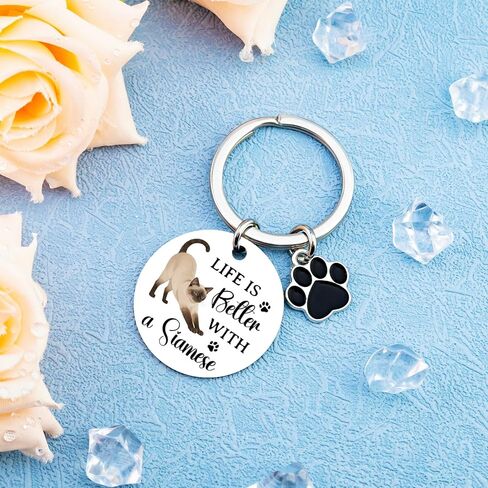 Siamese Cat Gifts for Cats Lovers Siamese Cat Themed Gifts for Women Kitten Keychain Cats Owner Keychain Cute Kitten Stuff Birthday Gift Ideas for Animal Lovers Bag Keyring Charm in Saudi Arabia