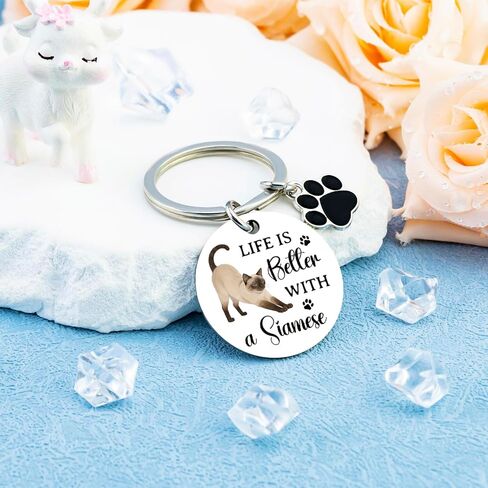 Siamese Cat Gifts for Cats Lovers Siamese Cat Themed Gifts for Women Kitten Keychain Cats Owner Keychain Cute Kitten Stuff Birthday Gift Ideas for Animal Lovers Bag Keyring Charm in Saudi Arabia