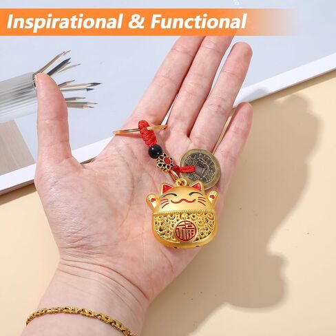 2 سلسلة مفاتيح Lucky Cat، سلسلة مفاتيح يابانية مقاس 2 بوصة للنساء والفتيات والأطفال (ذهبي) in Kuwait