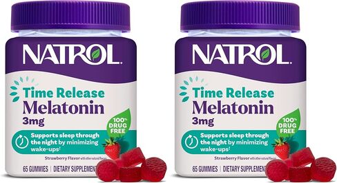 Natrol Time Release Melatonin 3 mg، مكمل غذائي لنوم مريح، علكات النوم للبالغين، 65 علكة ميلاتونين بنكهة الفراولة، كمية تكفي 65 يومًا in Kuwait
