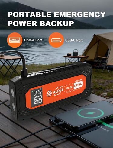 بطارية السيارة Jump Starter 5000A، تقنية شحن فائقة السرعة 45 وات PD، صندوق معزز للبطارية المحمولة 12 فولت مع كابلات توصيل LED، مصباح يدوي لعرض الغاز 9.0 لتر 8.0 لتر لمحركات الديزل in Kuwait