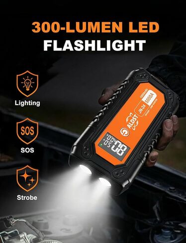 بطارية السيارة Jump Starter 5000A، تقنية شحن فائقة السرعة 45 وات PD، صندوق معزز للبطارية المحمولة 12 فولت مع كابلات توصيل LED، مصباح يدوي لعرض الغاز 9.0 لتر 8.0 لتر لمحركات الديزل in Kuwait