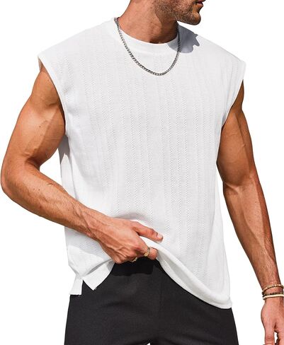 تي شيرت رجالي بدون أكمام منسوج بتصميم مجوف للصيف بدون أكمام (S-XXL) in Kuwait