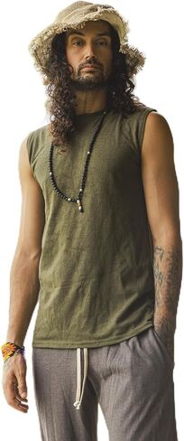 قميص قنب رجالي بدون أكمام - قميص بدون أكمام من القطن العضوي - قميص متين قابل للتنفس وصديق للبيئة للتمرين وقميص كاجوال in Kuwait