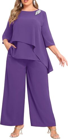 AOVDE Plus Size Pant Suits Women Half Sleeve 2 Piece Formal Office Outfit Women Wedding Guest Pantsuits Casual Daily Outfit in Kuwait
