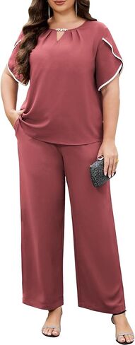 AOVDE Plus Size Pant Suits Women Half Sleeve 2 Piece Formal Office Outfit Women Wedding Guest Pantsuits Casual Daily Outfit in Saudi Arabia