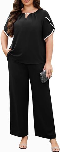 AOVDE Plus Size Pant Suits Women Half Sleeve 2 Piece Formal Office Outfit Women Wedding Guest Pantsuits Casual Daily Outfit in Saudi Arabia