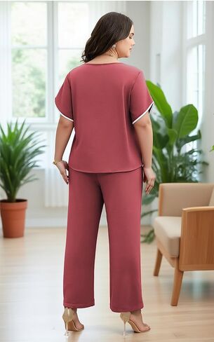 AOVDE Plus Size Pant Suits Women Half Sleeve 2 Piece Formal Office Outfit Women Wedding Guest Pantsuits Casual Daily Outfit in Saudi Arabia