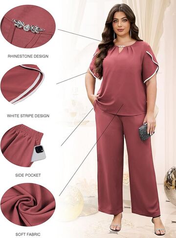AOVDE Plus Size Pant Suits Women Half Sleeve 2 Piece Formal Office Outfit Women Wedding Guest Pantsuits Casual Daily Outfit in Saudi Arabia
