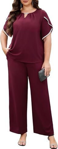 AOVDE Plus Size Pant Suits Women Half Sleeve 2 Piece Formal Office Outfit Women Wedding Guest Pantsuits Casual Daily Outfit in Saudi Arabia