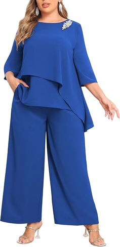 AOVDE Plus Size Pant Suits Women Half Sleeve 2 Piece Formal Office Outfit Women Wedding Guest Pantsuits Casual Daily Outfit in Saudi Arabia