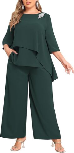 AOVDE Plus Size Pant Suits Women Half Sleeve 2 Piece Formal Office Outfit Women Wedding Guest Pantsuits Casual Daily Outfit in Saudi Arabia