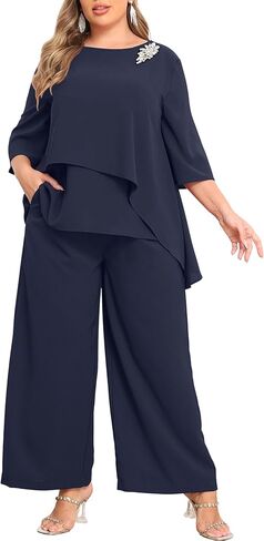 AOVDE Plus Size Pant Suits Women Half Sleeve 2 Piece Formal Office Outfit Women Wedding Guest Pantsuits Casual Daily Outfit in Saudi Arabia