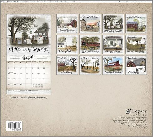 Legacy Publishing Group 2026 Wall Calendar 12-Month Schedule Organizer 12 x 13 Inch Paper With Brass Grommet Farmhouse in Saudi Arabia