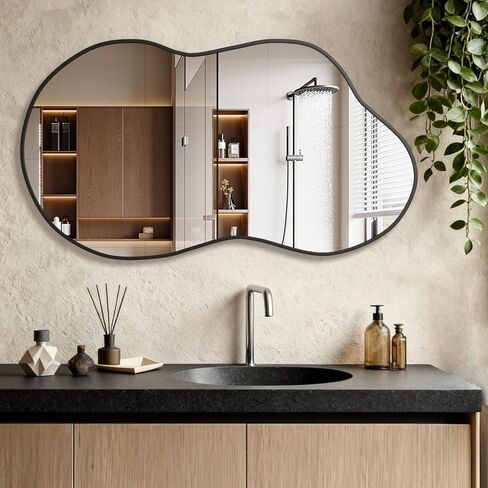 Irregular Wall Mirror, Asymmetrical Cloud Mirror 26"x46" Gold Large Unique Vanity Body Mirrors Bathroom Wall Mounted Modern Shaped Dressing for Living Room Entryway in Kuwait