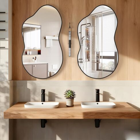 Irregular Wall Mirror, Asymmetrical Cloud Mirror 26"x46" Gold Large Unique Vanity Body Mirrors Bathroom Wall Mounted Modern Shaped Dressing for Living Room Entryway in Kuwait
