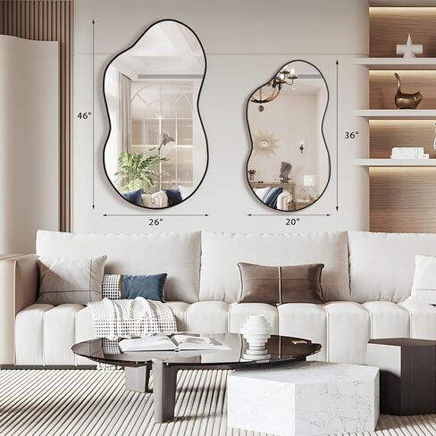 Irregular Wall Mirror, Asymmetrical Cloud Mirror 26"x46" Gold Large Unique Vanity Body Mirrors Bathroom Wall Mounted Modern Shaped Dressing for Living Room Entryway in Kuwait