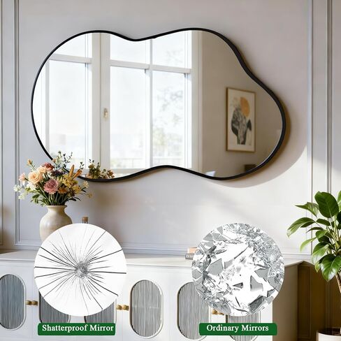 Irregular Wall Mirror, Asymmetrical Cloud Mirror 26"x46" Gold Large Unique Vanity Body Mirrors Bathroom Wall Mounted Modern Shaped Dressing for Living Room Entryway in Kuwait