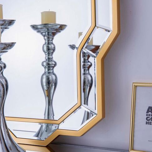 مرآة حائط مزخرفة ذهبية، مرآة غرفة معيشة كبيرة مقاس 40 بوصة × 28 بوصة مع زجاج مشطوف، مرآة عصرية للحمام والممر وغرفة النوم وغرفة الطعام in Kuwait