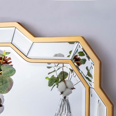 مرآة حائط مزخرفة ذهبية، مرآة غرفة معيشة كبيرة مقاس 40 بوصة × 28 بوصة مع زجاج مشطوف، مرآة عصرية للحمام والممر وغرفة النوم وغرفة الطعام in Kuwait