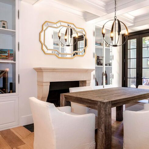 مرآة حائط مزخرفة ذهبية، مرآة غرفة معيشة كبيرة مقاس 40 بوصة × 28 بوصة مع زجاج مشطوف، مرآة عصرية للحمام والممر وغرفة النوم وغرفة الطعام in Kuwait