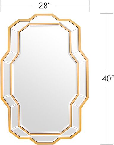 مرآة حائط مزخرفة ذهبية، مرآة غرفة معيشة كبيرة مقاس 40 بوصة × 28 بوصة مع زجاج مشطوف، مرآة عصرية للحمام والممر وغرفة النوم وغرفة الطعام in Kuwait