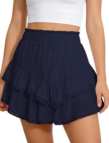 AURUZA Flowy Shorts for Women, Ruffle Tiered High Waist Pleated Boho Casual Swing Beach Mini Skirt Golf Tennis Crochet Shorts in Saudi Arabia