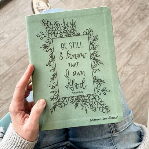 NLT Journaling Bible - Green | Be Still and Know That I Am God | Personalized and Hand Lettered Name | Customizable Gift in Kuwait