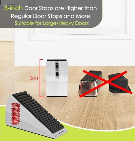 3 قطع سدادة باب زنبركية شديدة التحمل قابلة للتعديل، إسفين باب مطاطي معدني 3 بوصة، حامل باب من الفولاذ المقاوم للصدأ في الأسفل، حاجز باب لأي أبواب ثقيلة in Kuwait