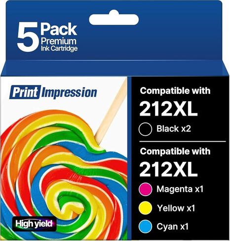 حزمة كومبو حبر 212XL عالية السعة T212 T212XL مُعاد تصنيعها لخراطيش حبر Epson 212 لـ XP-4100 XP-4105 WF-2830 WF-2850 (2 أسود، 1 سماوي، 1 أرجواني، 1 أصفر، 5 عبوات) in Kuwait