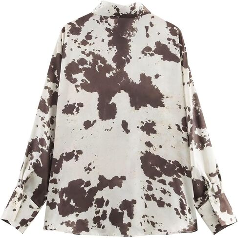 Cow Print Pattern Shirt Roll Neck Button Up Long Sleeve Trendy Vintage Western Fall Casual Streetwear Shirt in Saudi Arabia