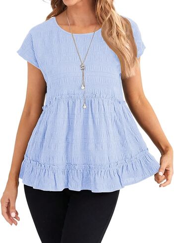 Samefar بيبي دول بلايز للنساء كم قصير قبعة مستديرة بلوزة الصيف عادية فضفاض فلوي القمم مطوي قمصان مكشكشة الملابس in Kuwait