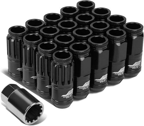 J2 Engineering 16Pcs 7075 Aluminum Open End M12 x 1.25 Lug Nuts w/4Pcs Lock Nuts & Key, Black, Fit Conical Seat, LN-T7-002-125-BK in Saudi Arabia