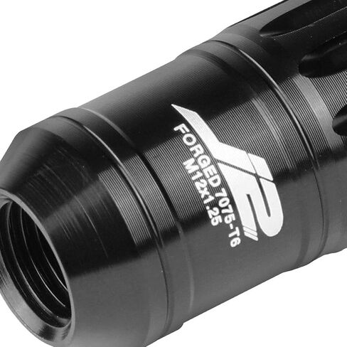 J2 Engineering 16Pcs 7075 Aluminum Open End M12 x 1.25 Lug Nuts w/4Pcs Lock Nuts & Key, Black, Fit Conical Seat, LN-T7-002-125-BK in Saudi Arabia