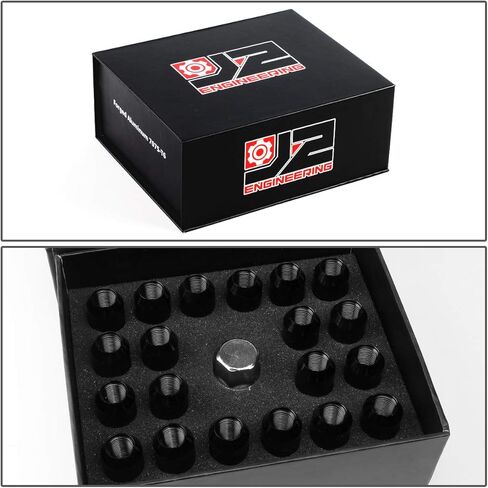 J2 Engineering 16Pcs 7075 Aluminum Open End M12 x 1.25 Lug Nuts w/4Pcs Lock Nuts & Key, Black, Fit Conical Seat, LN-T7-002-125-BK in Saudi Arabia
