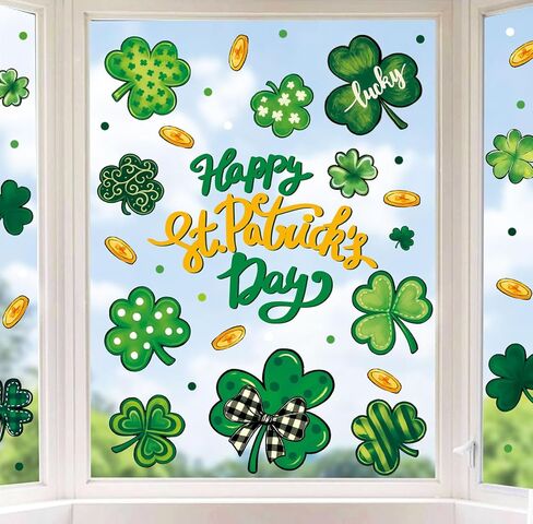 Whaline 6 أوراق نافذة يوم القديس باتريك تلتصق بنافذة ملصق Lucky Clover Shamrock عملة ذهبية قابلة لإعادة الاستخدام مضادة للتصادمات ديكور النوافذ لمستلزمات حفلات العطلات الأيرلندية in Saudi Arabia