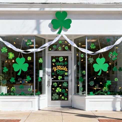 Whaline 6 أوراق نافذة يوم القديس باتريك تلتصق بنافذة ملصق Lucky Clover Shamrock عملة ذهبية قابلة لإعادة الاستخدام مضادة للتصادمات ديكور النوافذ لمستلزمات حفلات العطلات الأيرلندية in Saudi Arabia