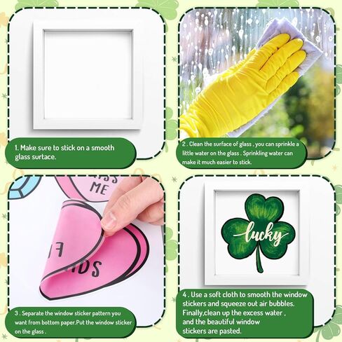 Whaline 6 أوراق نافذة يوم القديس باتريك تلتصق بنافذة ملصق Lucky Clover Shamrock عملة ذهبية قابلة لإعادة الاستخدام مضادة للتصادمات ديكور النوافذ لمستلزمات حفلات العطلات الأيرلندية in Saudi Arabia