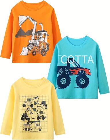 Boys' 3-Piece Long Sleeve T-Shirt Cotton Printing Casual Crewneck Tee for Toddler Little Kids Sizes2-7Y in Saudi Arabia