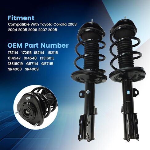 2PCS Front Struts Complete Assembly w/Coil Spring Shock Absorber Compatible with Toyota Corolla 2003 2004 2005 2006 2007 2008, Suspension Struts Replace 172114 172115 Left & Right in Kuwait