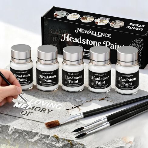 Professional Headstone Paint Kit - Monument Inscription Paint Long-Lasting, Weather-Resistant Formula for Restoring Faded Gravestone Lettering/Tombstone Inscriptions on Granite & Marble(Black) in Saudi Arabia